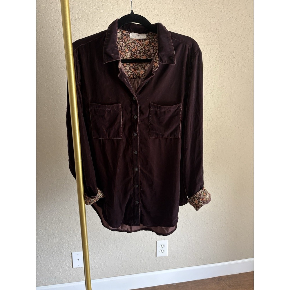 Natural Life Women's Chocolate Brown Velvet Top Size L Lagenlook Oversized Boho